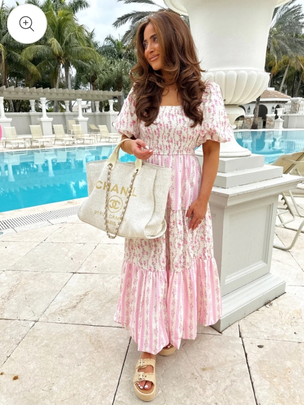 Peach Love California Pink & White Floral Square-Neck Maxi Dress